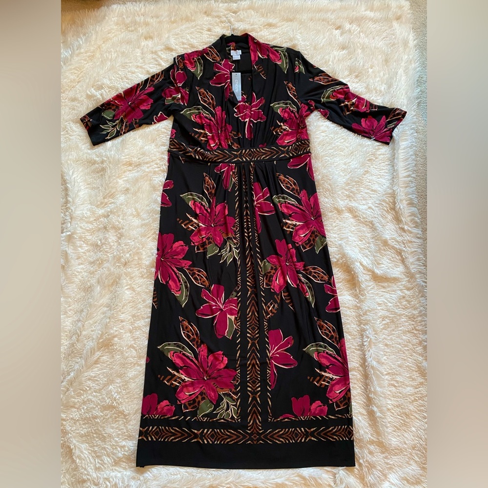 Chico’s Maxi Dress, Orchid Flowers - Size 2P (US Size 12/14 Petite)
